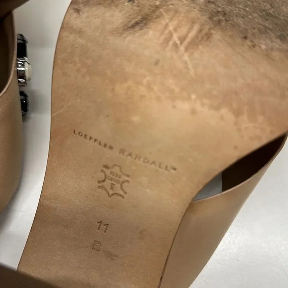 Loeffler Randall Etta Tan Leather Jeweled Block Heel Open Peep Toe Mules Size 11 - Picture 10 of 10